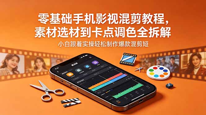 零基础手机影视混剪教程，素材选材到卡点调色全拆解，小白跟着实操轻松制作爆款混剪短片-优优云网创