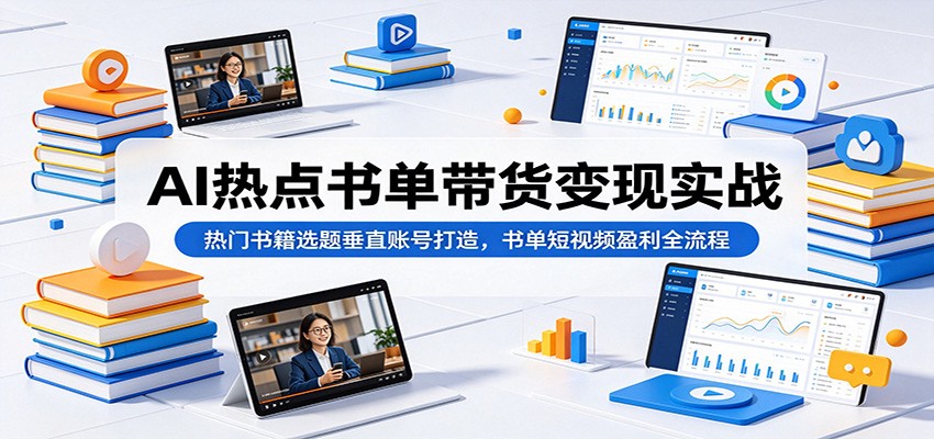 AI热点书单带货变现实战：热门书籍选题垂直账号打造，书单短视频盈利全流程-优优云网创