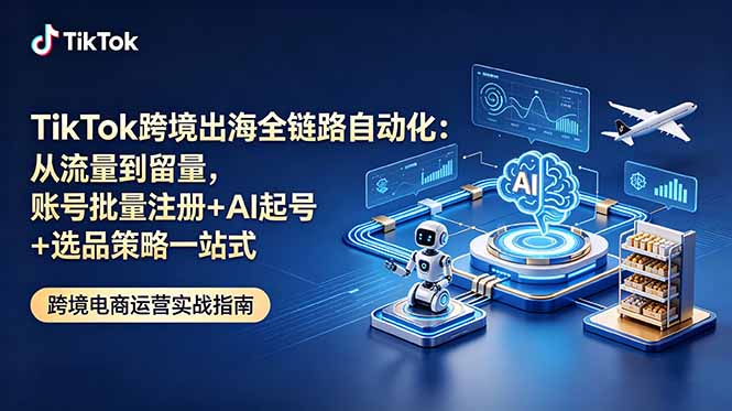 TikTok跨境出海全链路自动化：从流量到留量，账号批量注册+AI起号+选品策略一站式-优优云网创