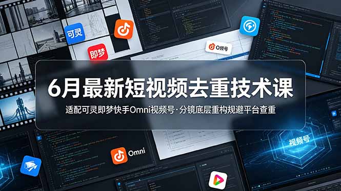 6月最新短视频去重技术课,适配可灵即梦快手Omni视频号,分镜底层重构规避平台查重-优优云网创