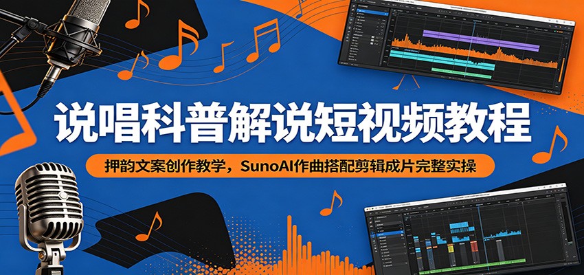说唱科普解说短视频教程：押韵文案创作教学，SunoAI作曲搭配剪辑成片完整实操-优优云网创