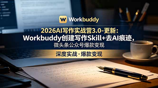 2026AI写作实战营3.0-更新:Workbuddy创建写作Skill+去AI痕迹,微头条公众号爆款变现-优优云网创