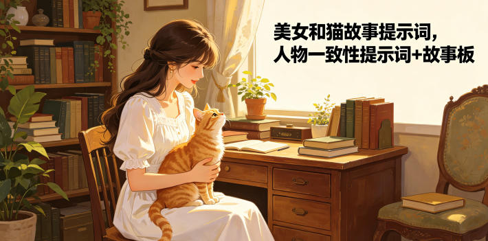 美女和猫故事提示词，人物一致性提示词+故事板-优优云网创