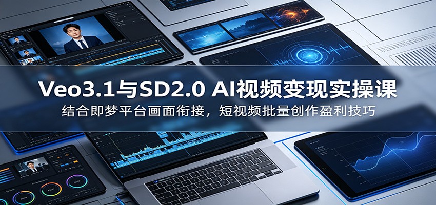 Veo3.1与SD2.0 AI视频变现实操课课：结合即梦平台画面衔接，短视频批量创作盈利技巧-优优云网创