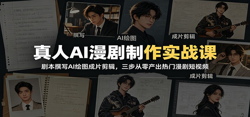 真人AI漫剧制作实战课：剧本撰写AI绘图成片剪辑，三步从零产出热门漫剧短视频-优优云网创