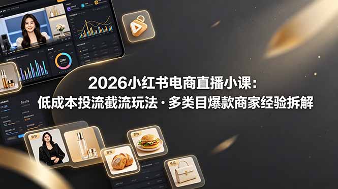2026小红书电商直播小课，低成本投流截流玩法，多类目爆款商家经验完整拆解教学-优优云网创