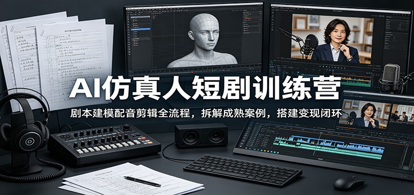 AI仿真人短剧训练营:剧本建模配音剪辑全流程,拆解成熟案例,搭建变现闭环-优优云网创