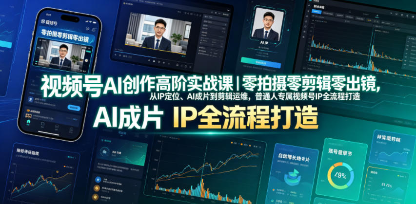 视频号AI创作高阶实战课｜零拍摄零剪辑零出镜，从IP定位、AI成片到剪辑运维，普通人专属视频号IP全流程打造-优优云网创