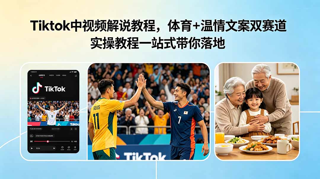 Tiktok中视频解说教程，体育+温情文案双赛道实操教程一站式带你落地-优优云网创