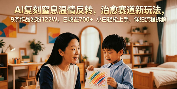 AI复刻窒息温情反转，治愈赛道新玩法，9条作品涨粉122W，日收益700+ 小白轻松上手，详细流程拆解-优优云网创