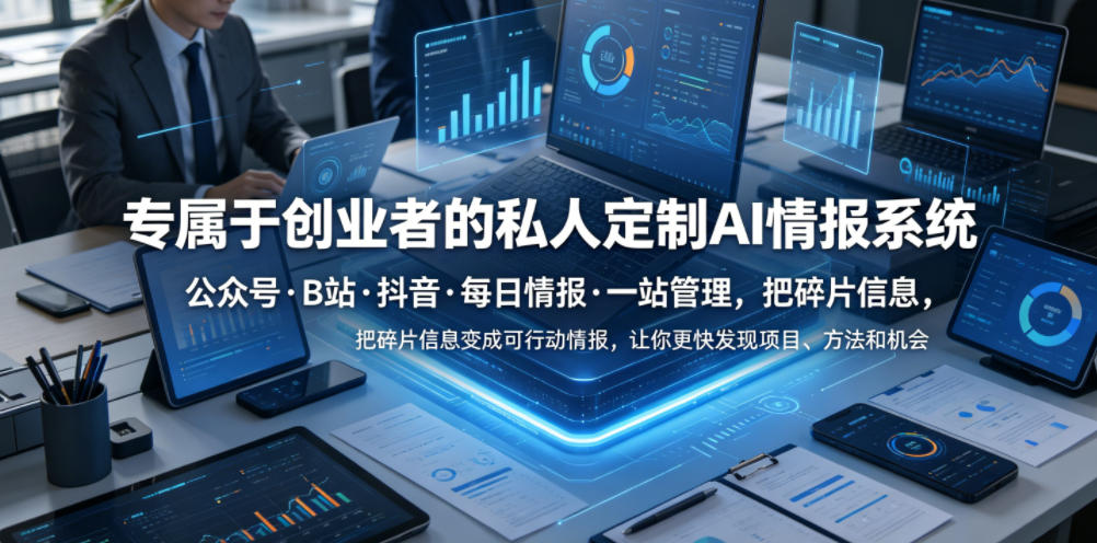 专属于创业者的私人定制AI情报系统,公众号·B站·抖音·每日情报·一站管理,把碎片信息变成可行动情报,让你更快发现项目、方法和机会-优优云网创