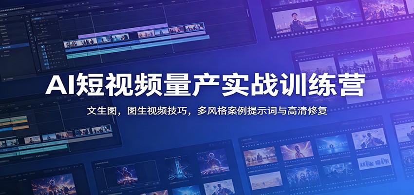 AI短视频量产实战训练营：文生图，图生视频技巧，多风格案例提示词与高清修复-优优云网创